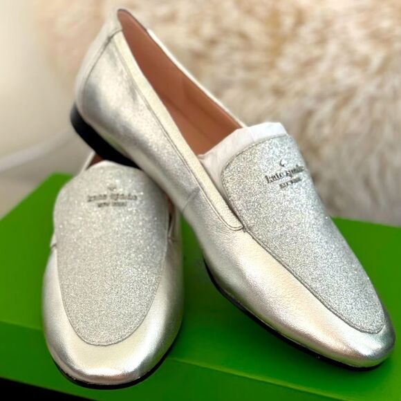 kate spade Shoes - NWT KATE SPADE NEW YORK CITY LIGHTS SPARKLY SILVER LOAFERS WOMENS SIZE 8